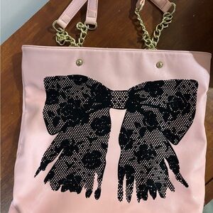 Betsey Johnson Pink Shoulder Bag with Black Lace Bow